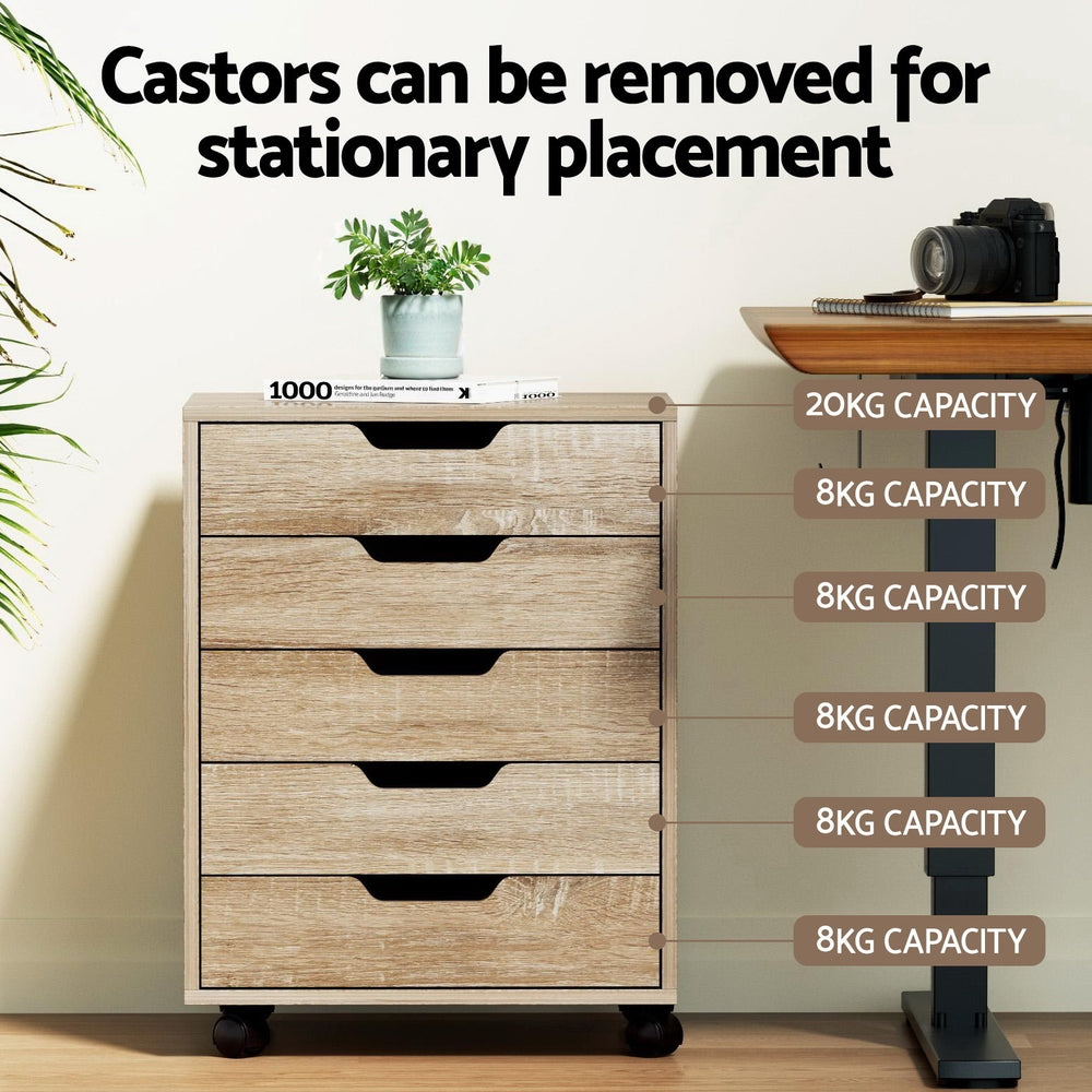 Artiss 5-Drawer Mobile Filing Cabinet Rolling Storage Scratch Beige