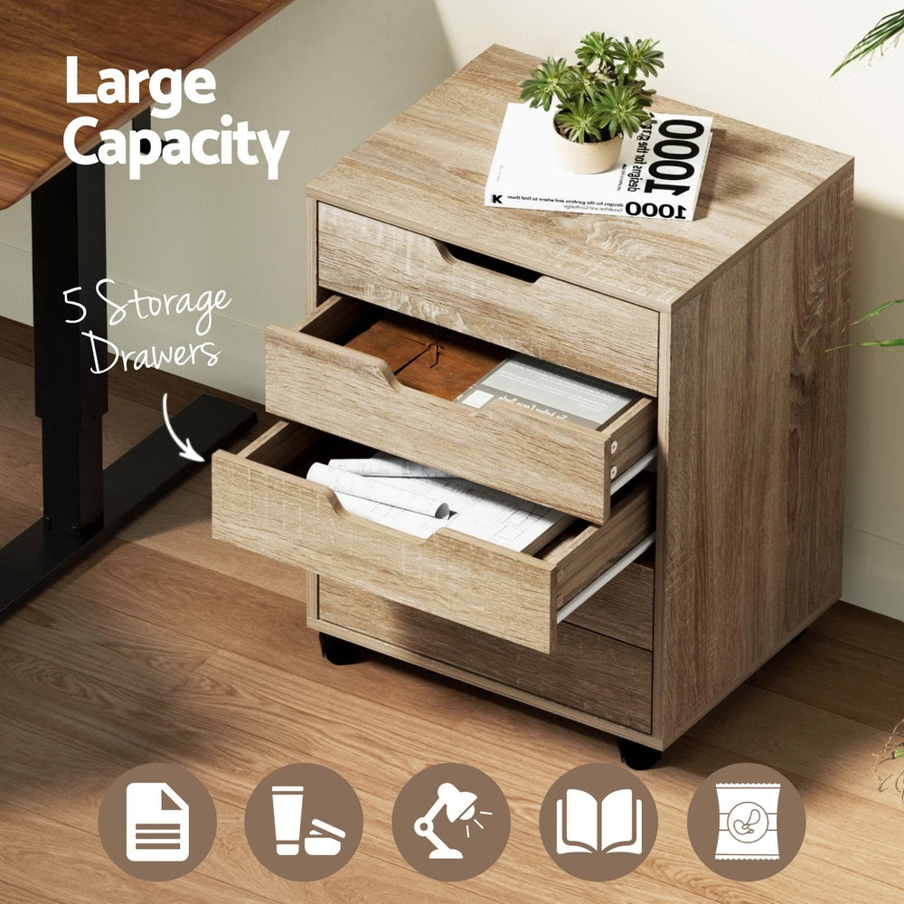 Artiss 5-Drawer Mobile Filing Cabinet Rolling Storage Scratch Beige