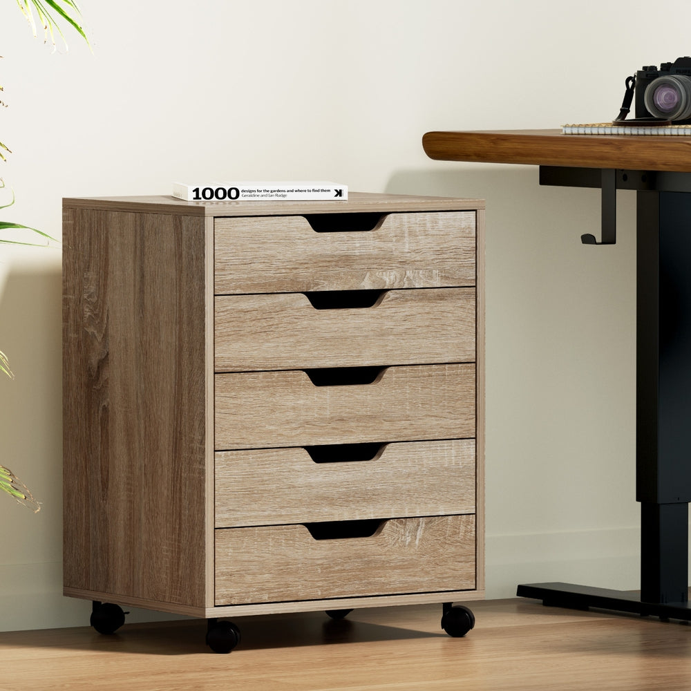 Artiss 5-Drawer Mobile Filing Cabinet Rolling Storage Scratch Beige