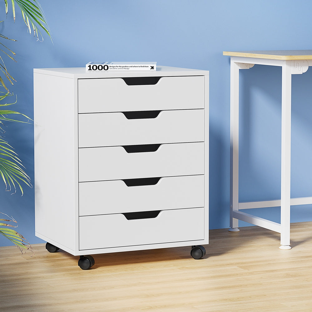 Artiss White 5-Drawer Mobile Filing Cabinet Rolling Storage