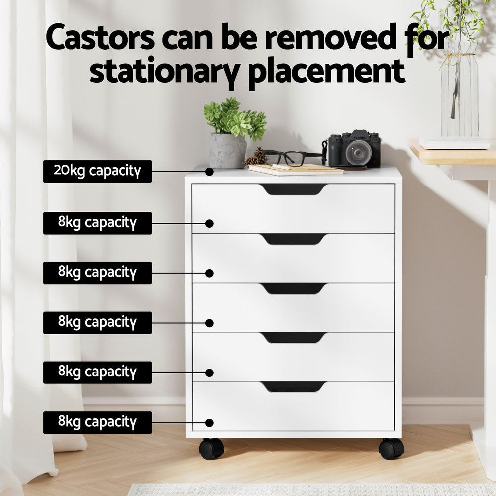 Artiss White 5-Drawer Mobile Filing Cabinet Rolling Storage