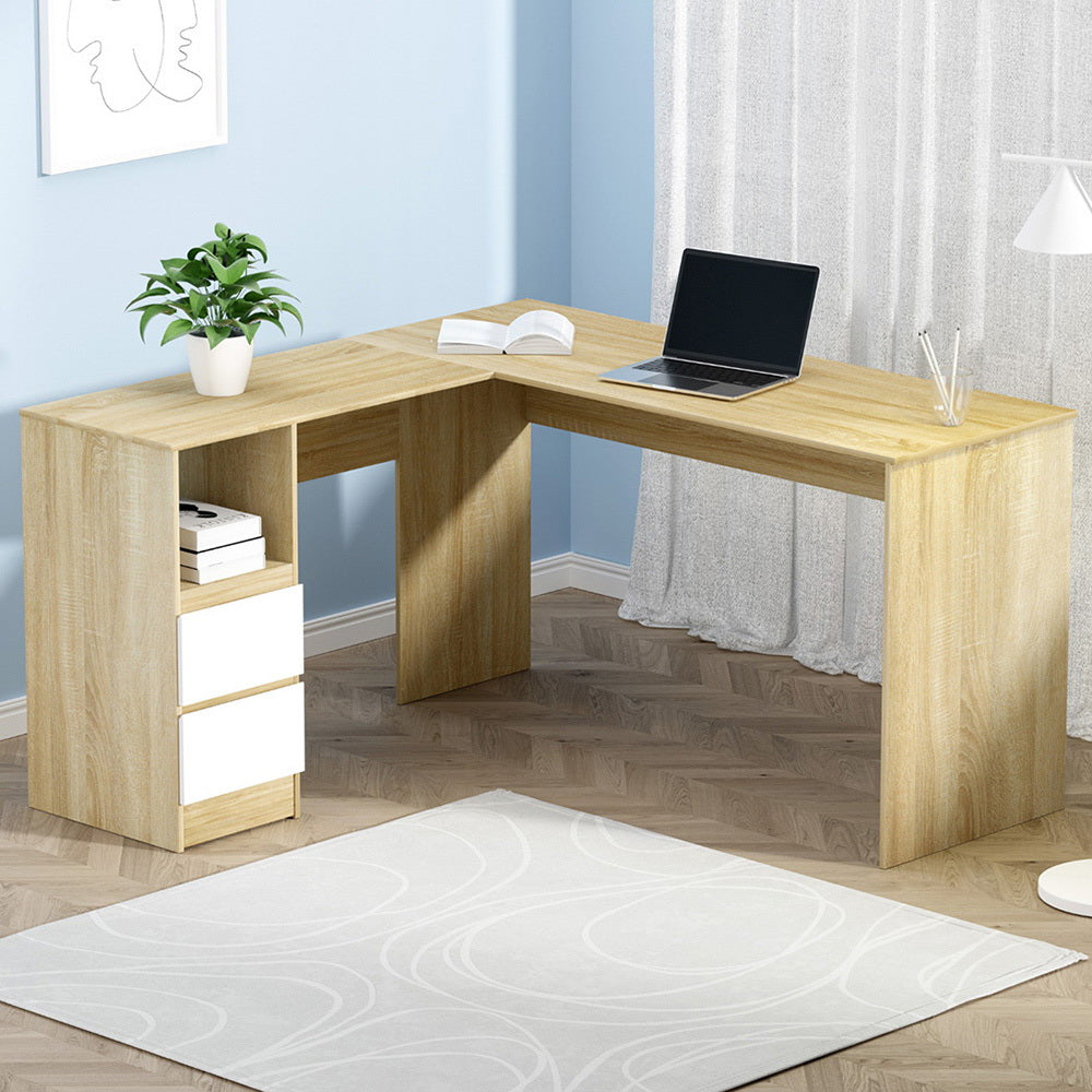 Artiss 136cm L-Shape Computer Desk Drawer Cabinet Oak