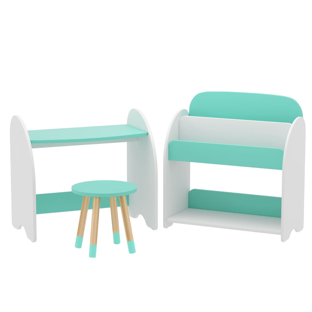 Keezi Kids Bookshelf Desk Chair Set White Green