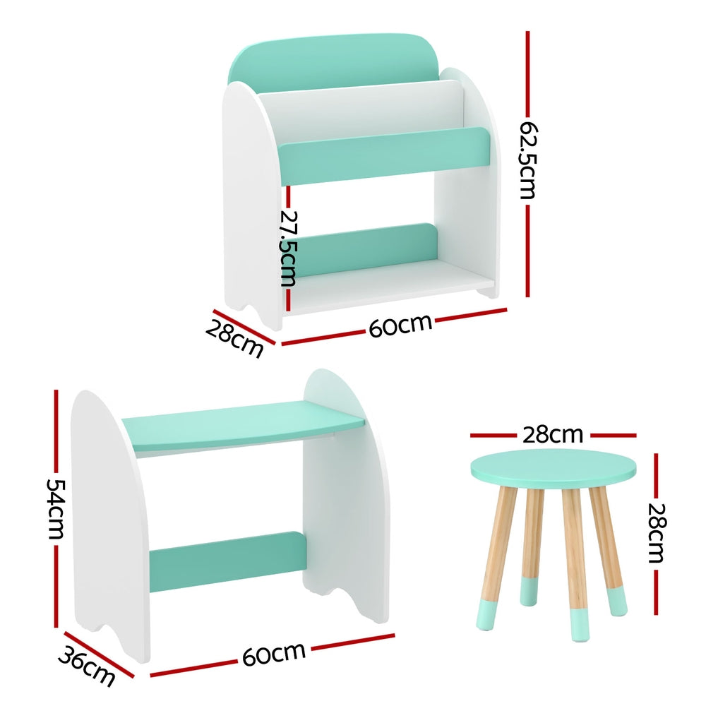Keezi Kids Bookshelf Desk Chair Set White Green