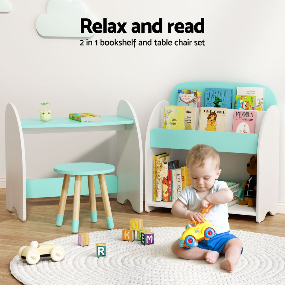 Keezi Kids Bookshelf Desk Chair Set White Green