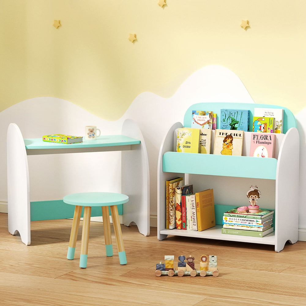 Keezi Kids Bookshelf Desk Chair Set White Green