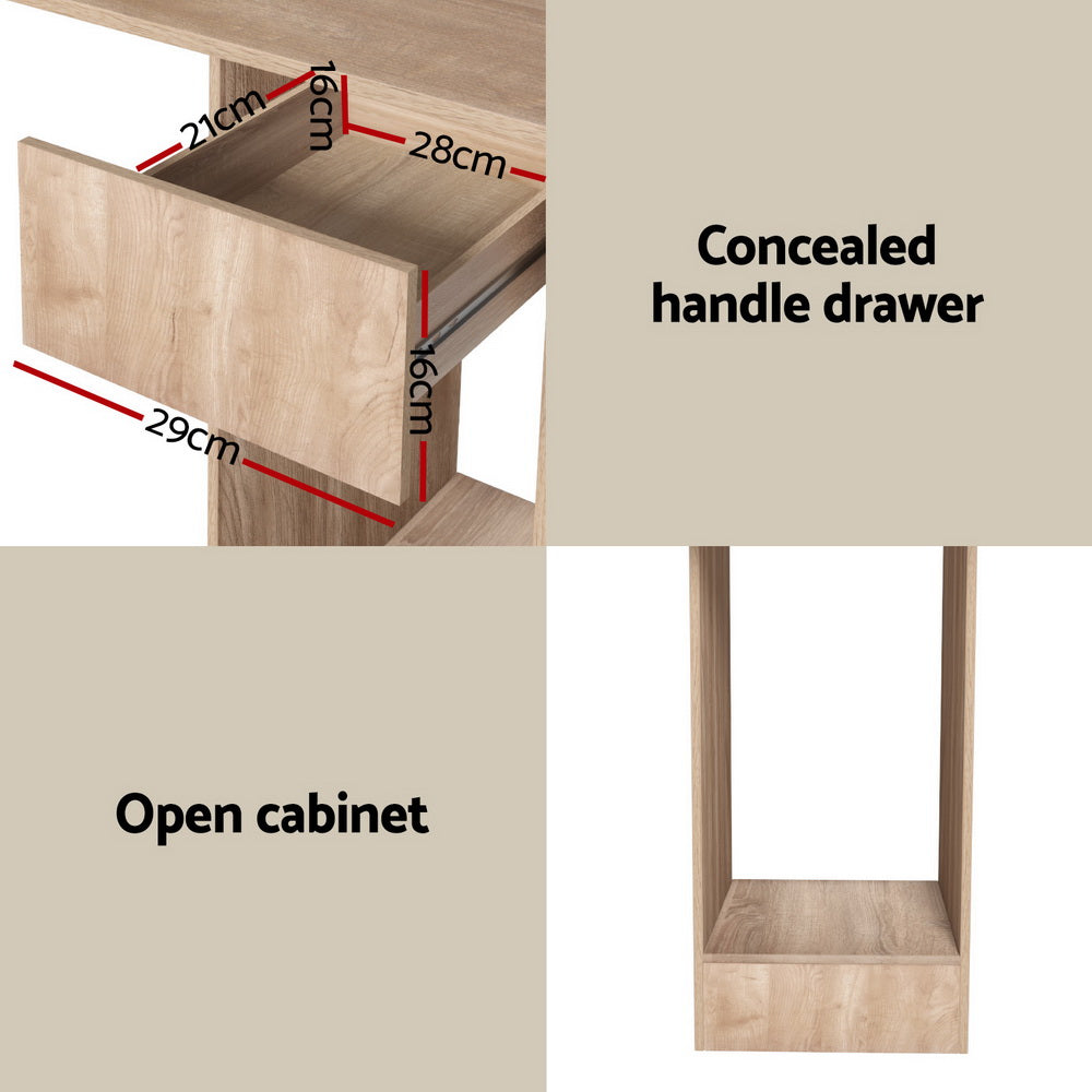 Oak 120CM Computer Desk with Bookshelf and Drawer