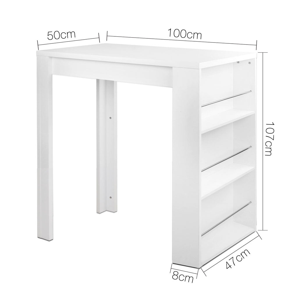 White Bar Table 3-Tier Storage Shelves