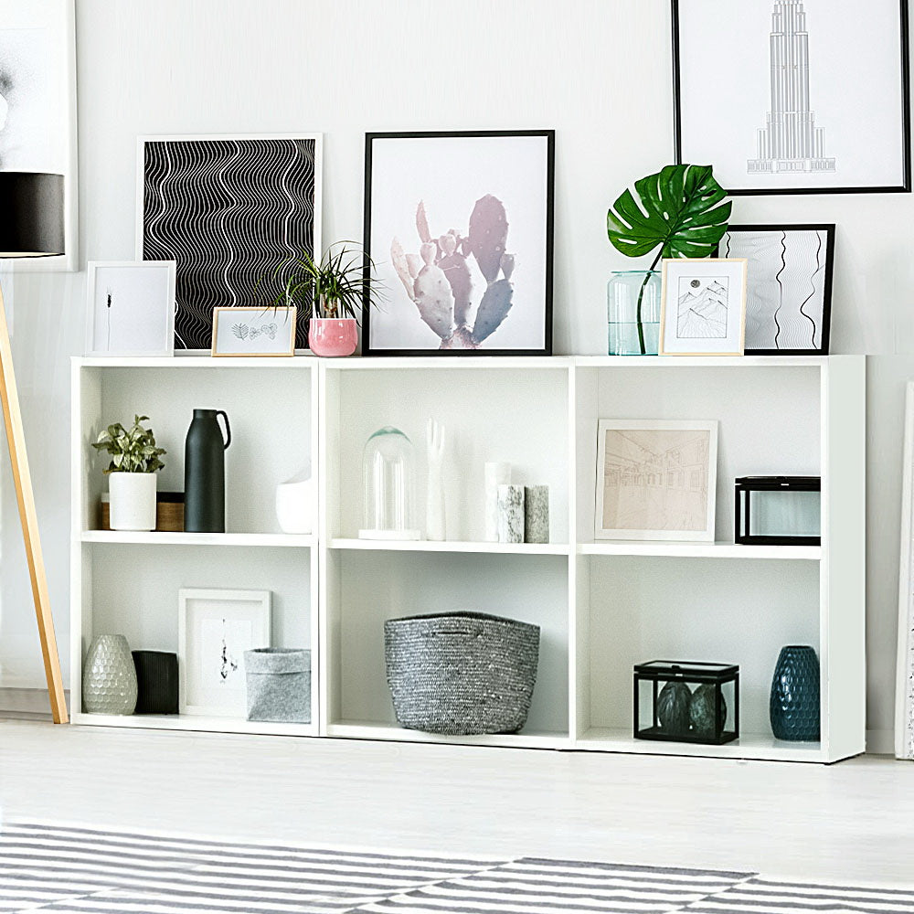 Vena Cube Bookshelf Set of 3 White with Adjustable Shelves