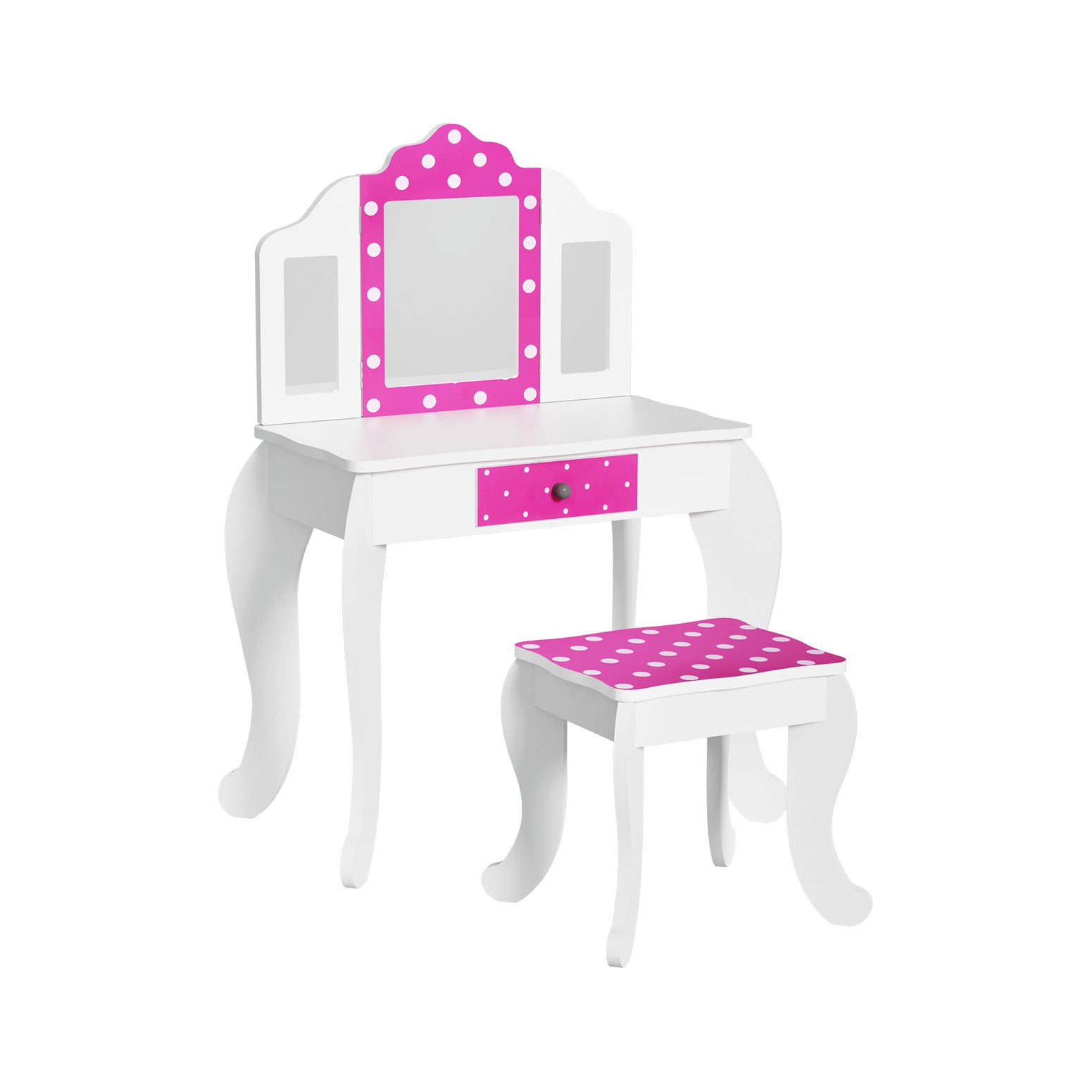 Keezi Kids Vanity Set Wooden 3-Mirror Drawer Pink