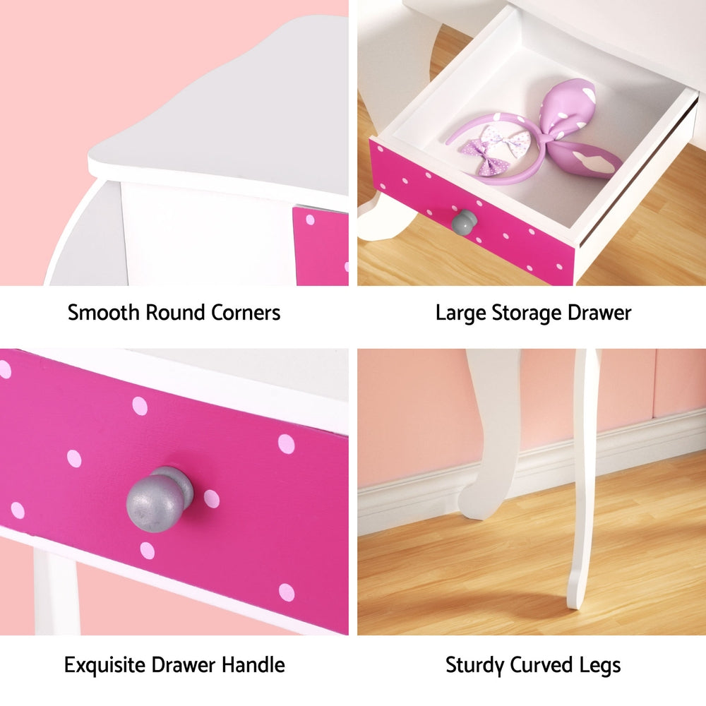 Keezi Kids Vanity Set Wooden 3-Mirror Drawer Pink