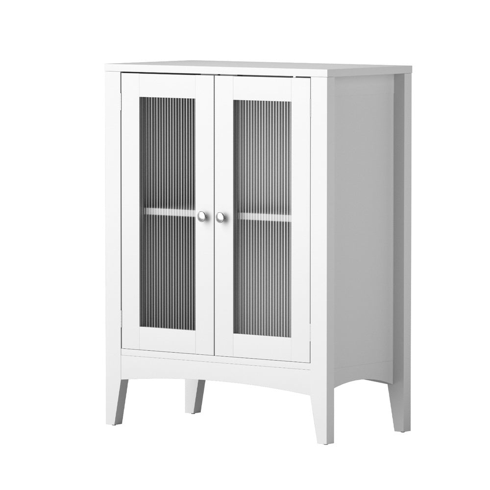 Artiss 80cm Bathroom Storage Cabinet Glass Doors White