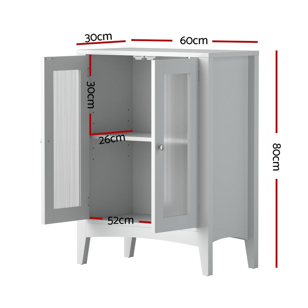 Artiss 80cm Bathroom Storage Cabinet Glass Doors White