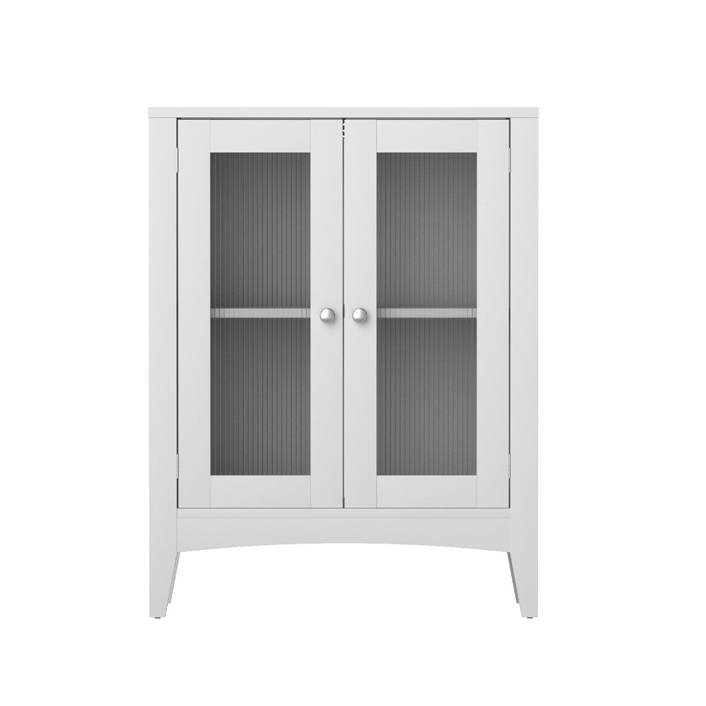 Artiss 80cm Bathroom Storage Cabinet Glass Doors White