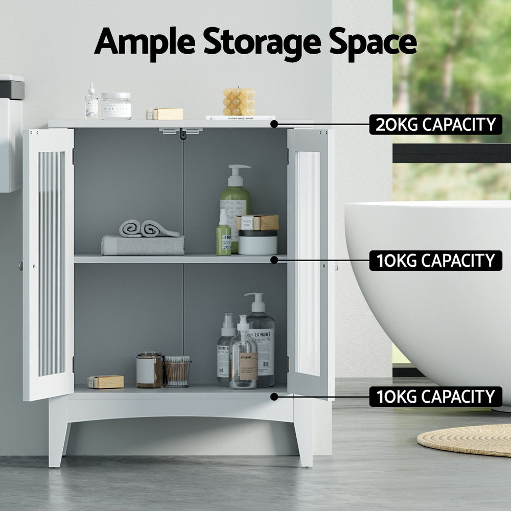 Artiss 80cm Bathroom Storage Cabinet Glass Doors White