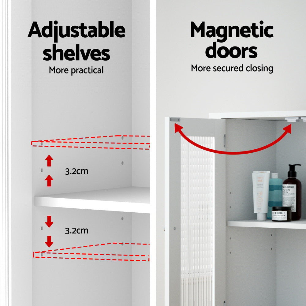 Artiss 80cm Bathroom Storage Cabinet Glass Doors White