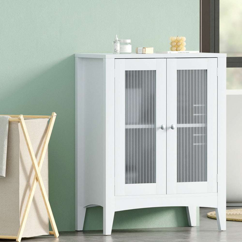 Artiss 80cm Bathroom Storage Cabinet Glass Doors White
