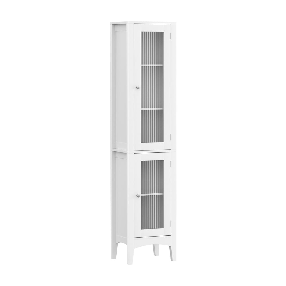 Artiss 160cm Tall Slim Bathroom Storage Cabinet Glass Door White