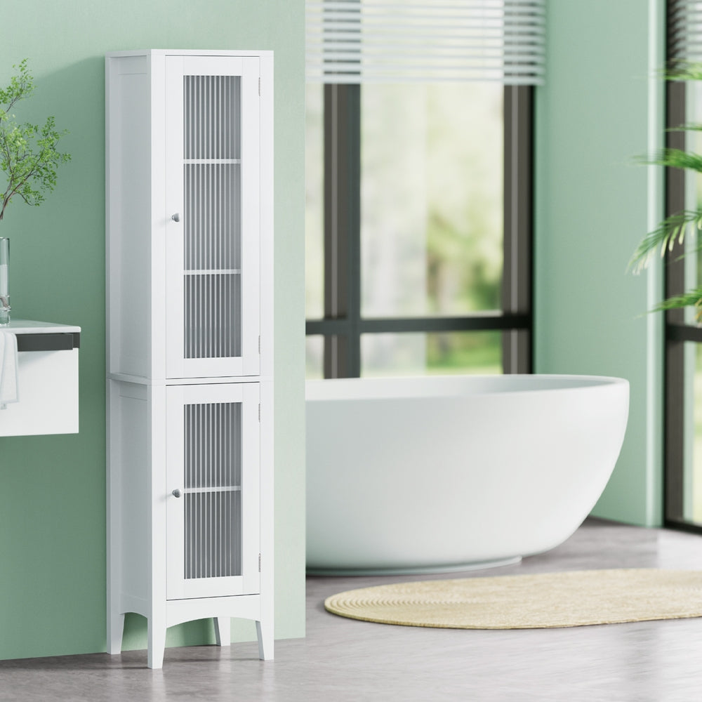 Artiss 160cm Tall Slim Bathroom Storage Cabinet Glass Door White