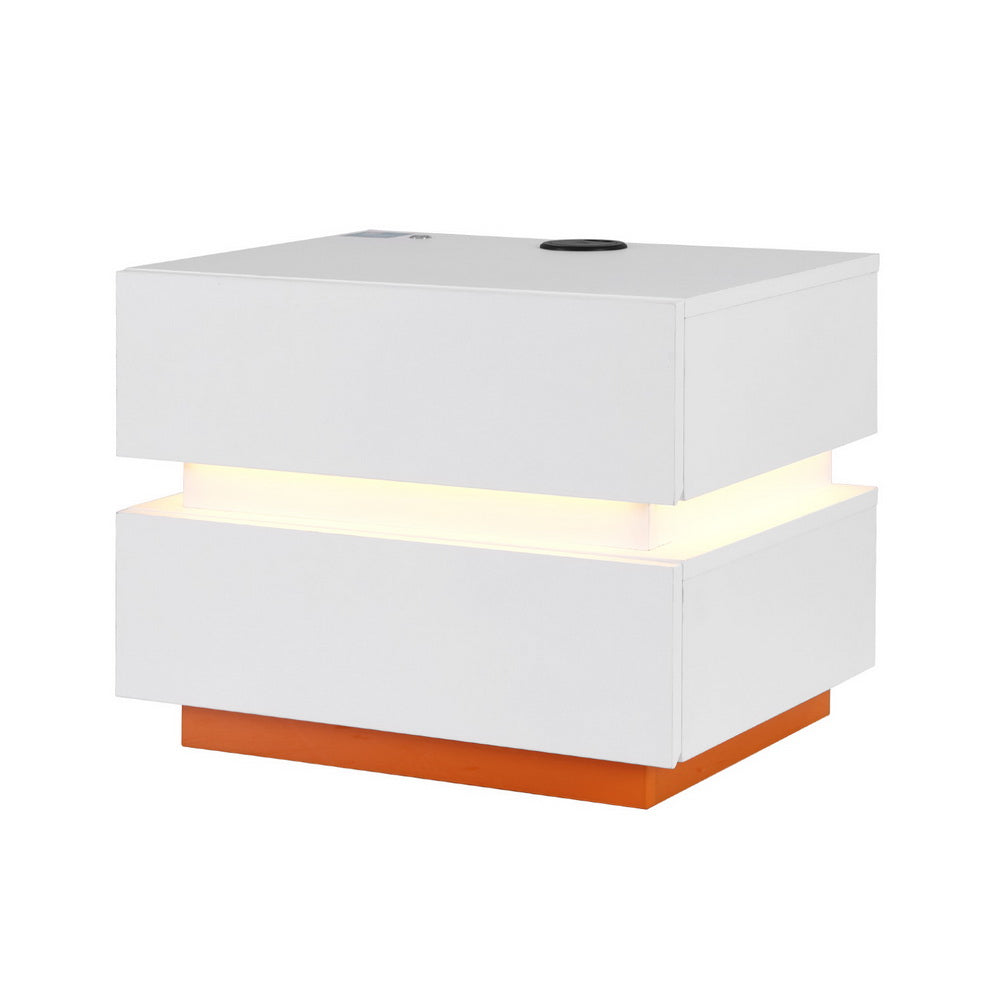 Ada Bedside Table LED Wireless Charging White/Orange
