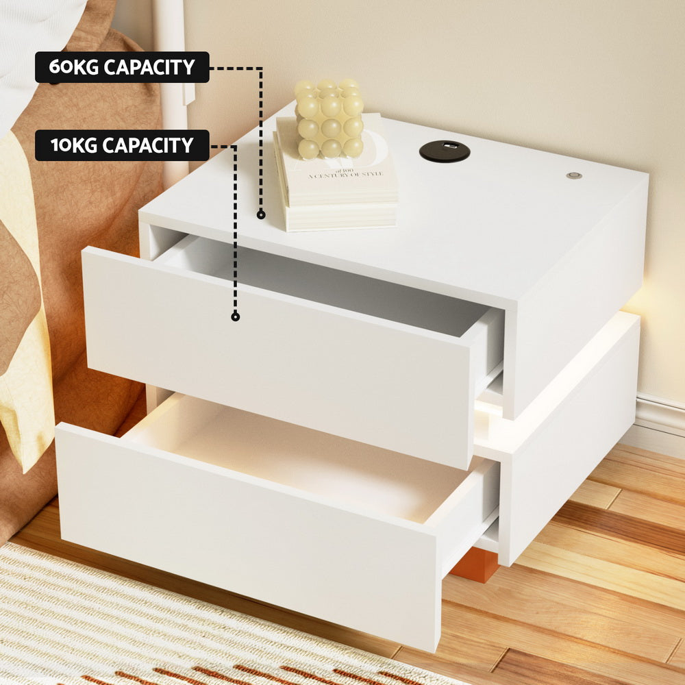 Ada Bedside Table LED Wireless Charging White/Orange