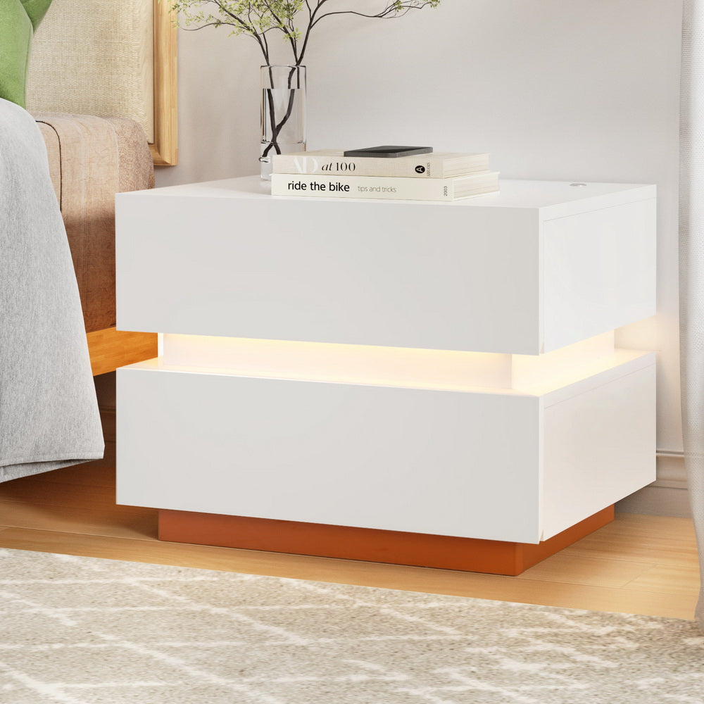 Ada Bedside Table LED Wireless Charging White/Orange