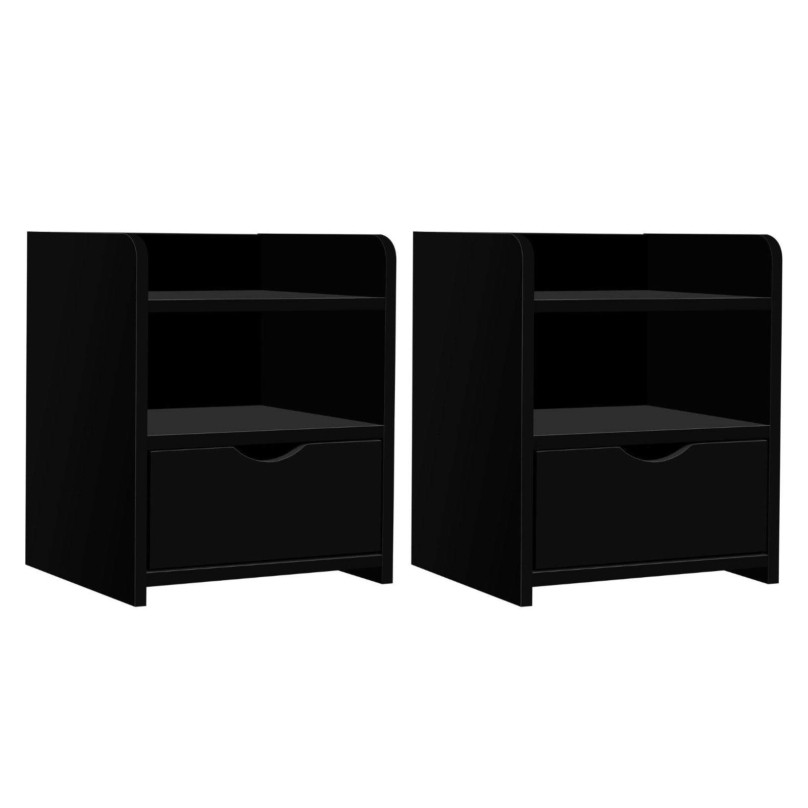 FARA Black Bedside Table Set 1 Drawer Shelf