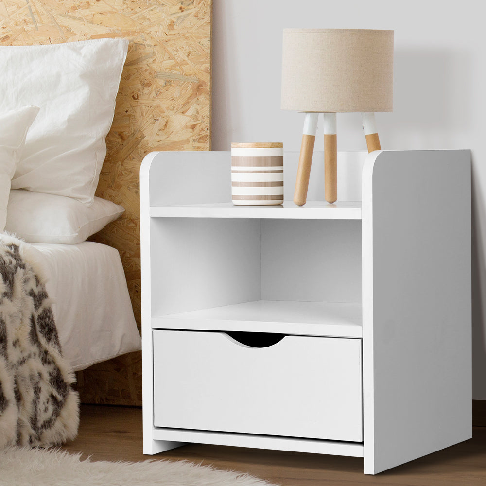 FARA Bedside Table 1 Drawer Shelf White