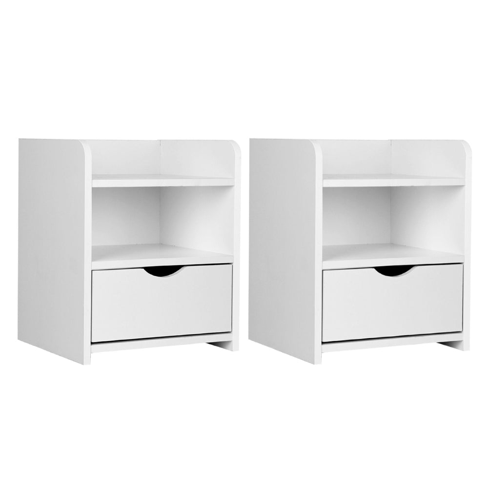 FARA White Bedside Table Set 1 Drawer Shelf