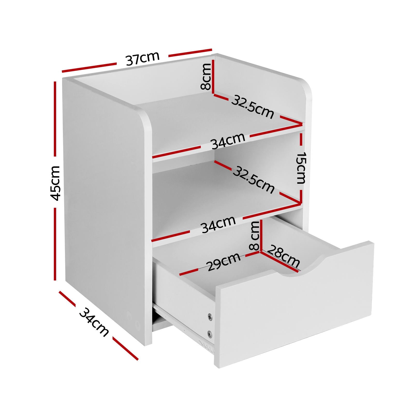 FARA White Bedside Table Set 1 Drawer Shelf