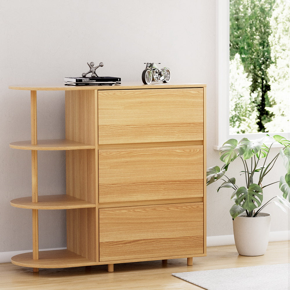 Artiss 3 Drawer Chest of Drawers with 3 Shelves Pine
