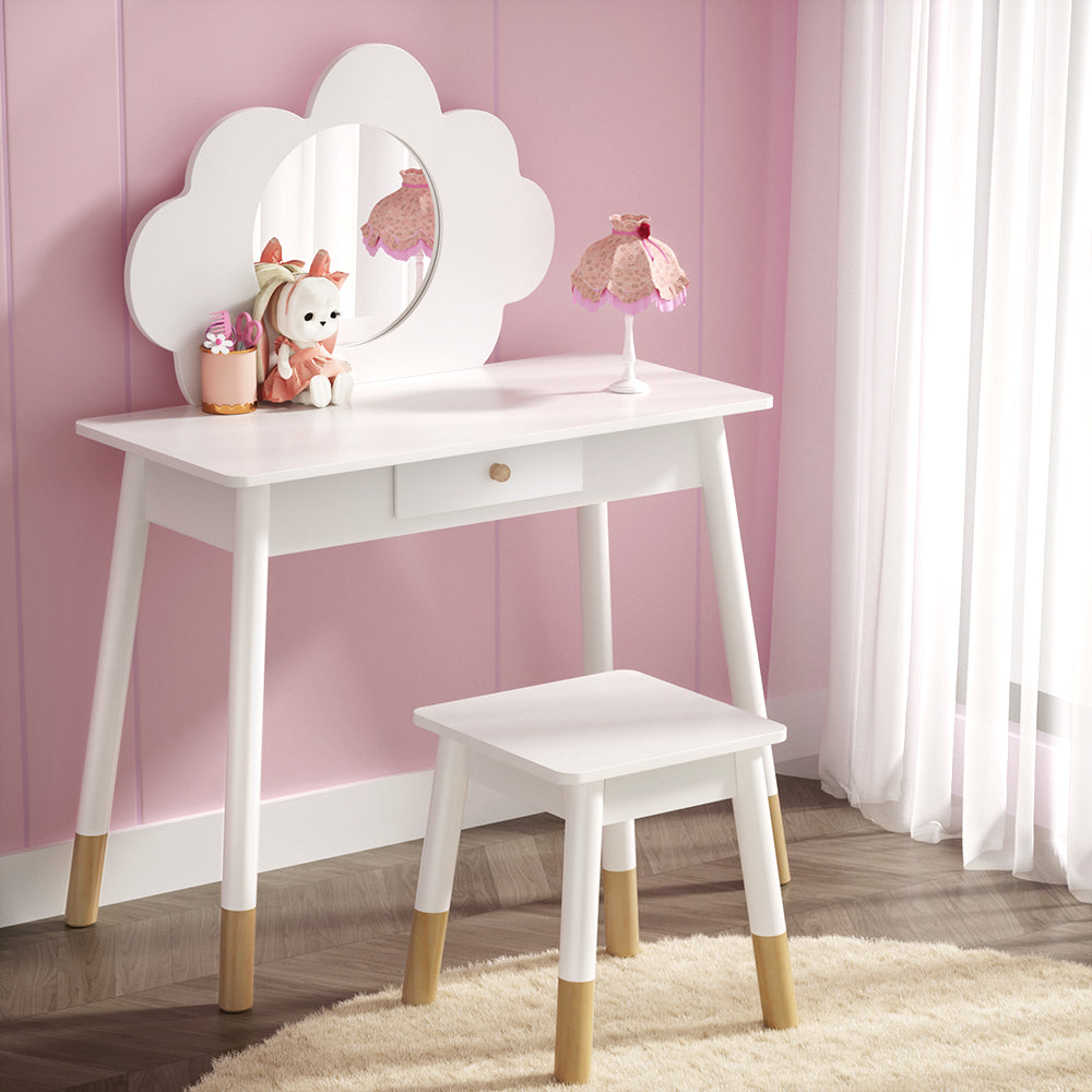 Keezi Kids Vanity Set White Dressing Table Chair Mirror Drawer