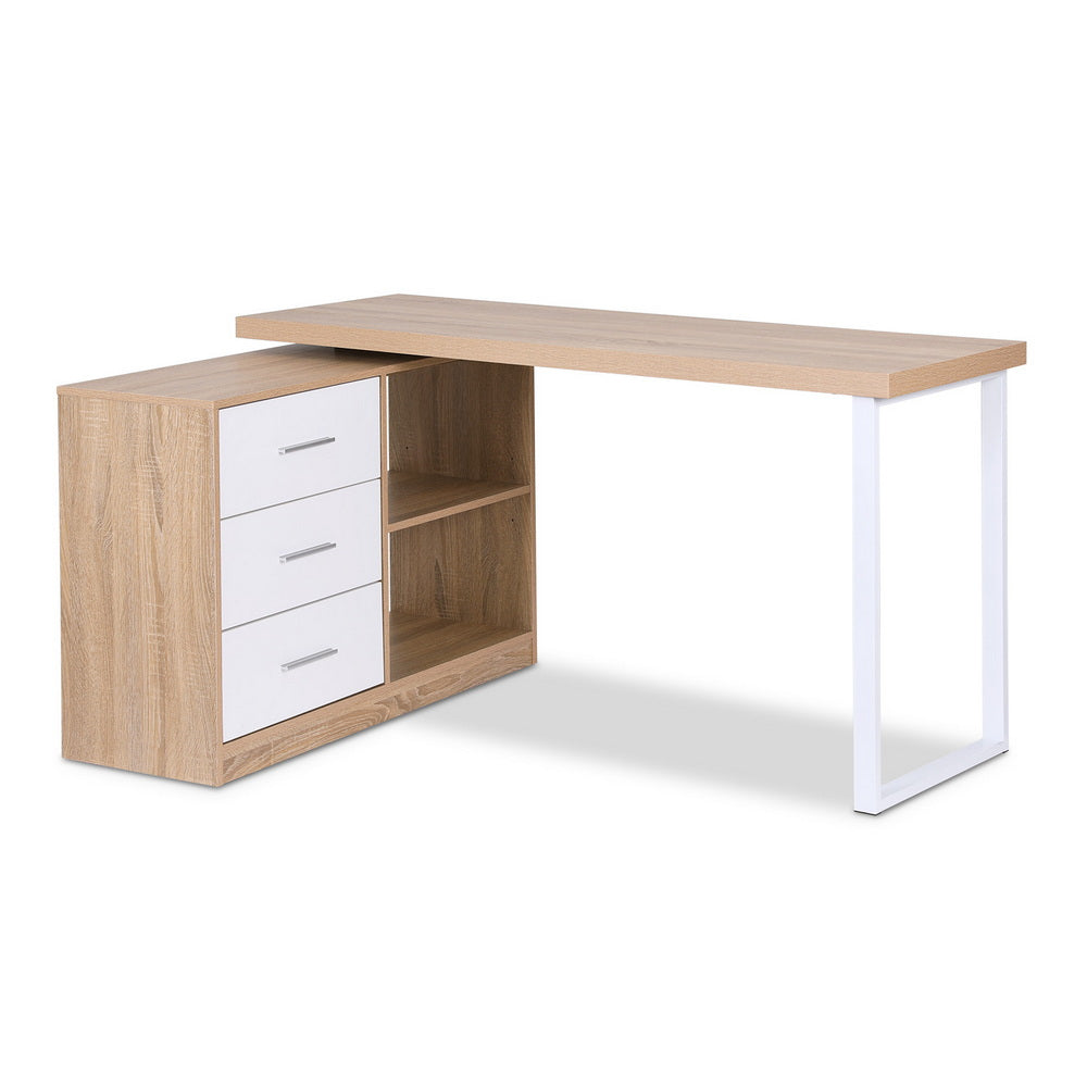 Artiss Swivelling L Shape Computer Desk with Storage Oak