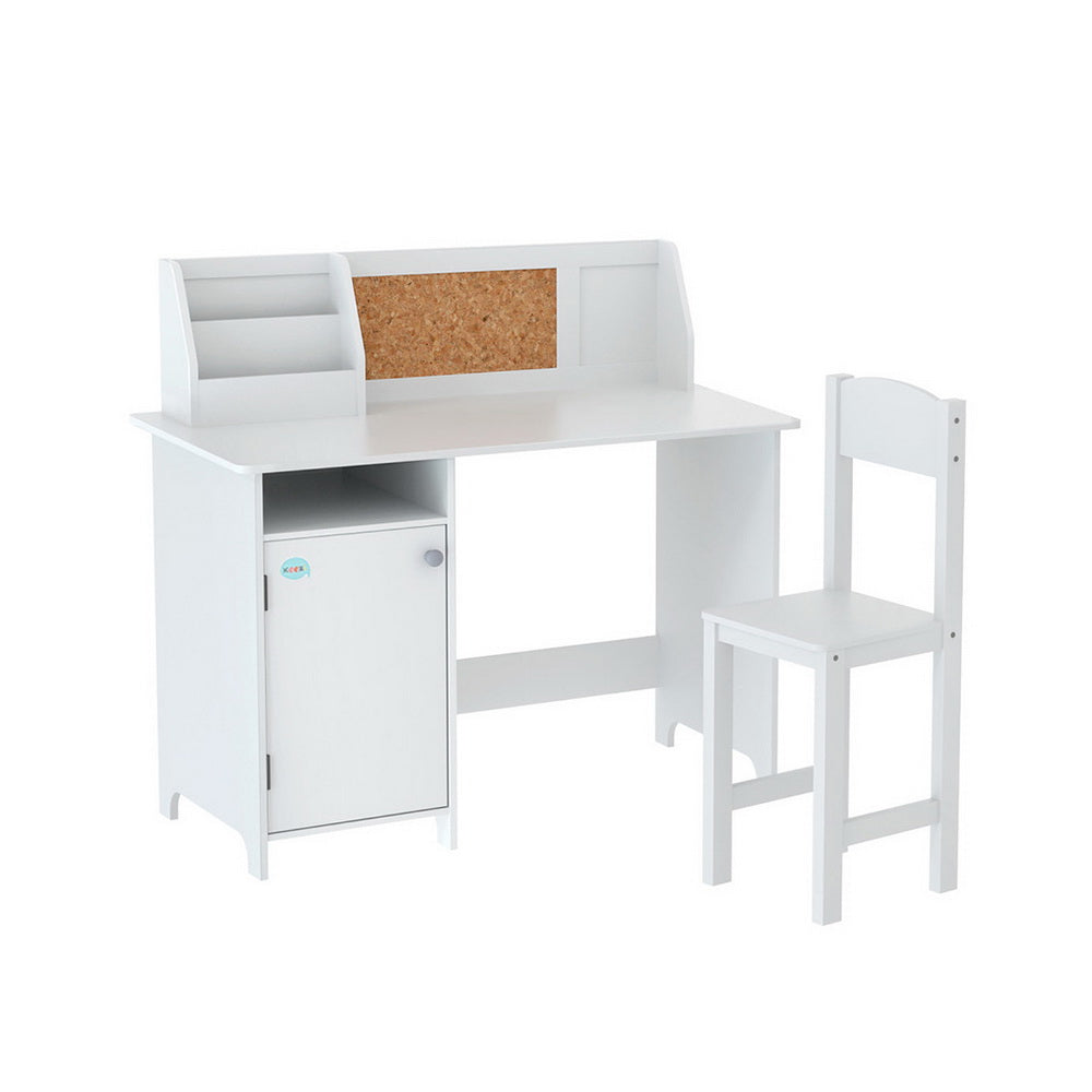Keezi Kids Table and Chair Set with Storage Cabinet White/Natural