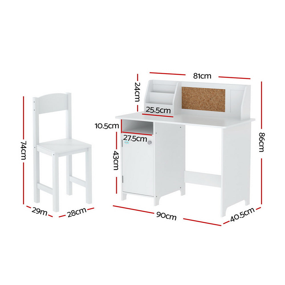 Keezi Kids Table and Chair Set with Storage Cabinet White/Natural