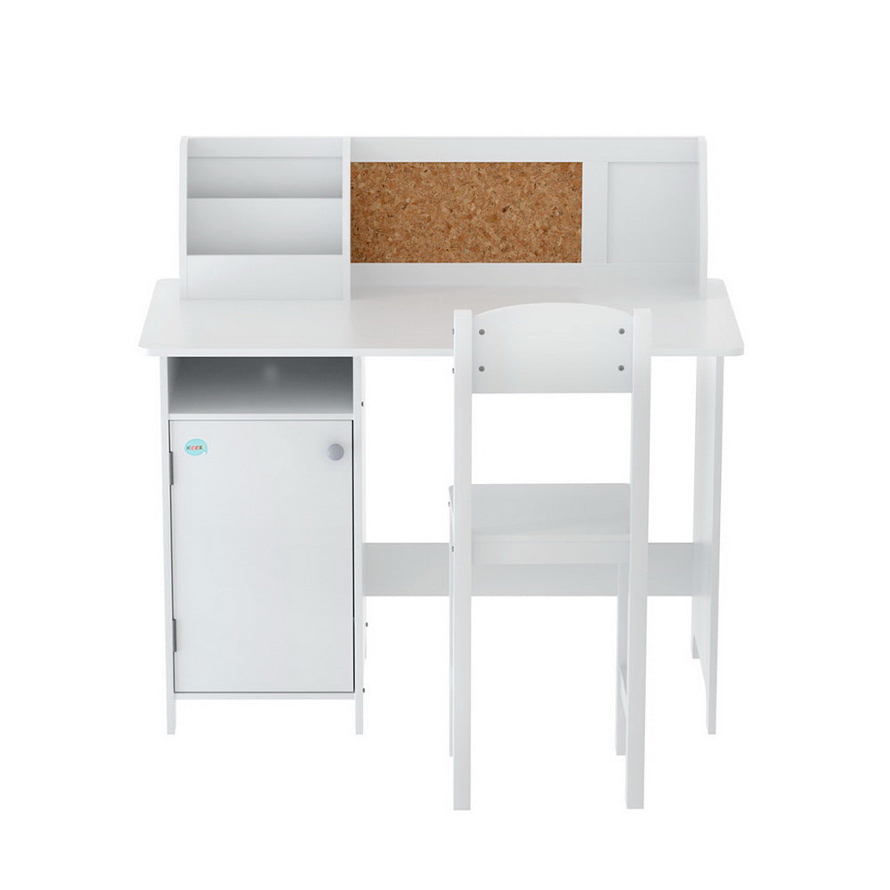 Keezi Kids Table and Chair Set with Storage Cabinet White/Natural