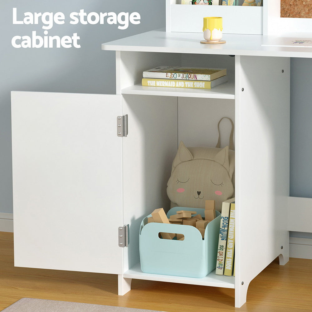 Keezi Kids Table and Chair Set with Storage Cabinet White/Natural