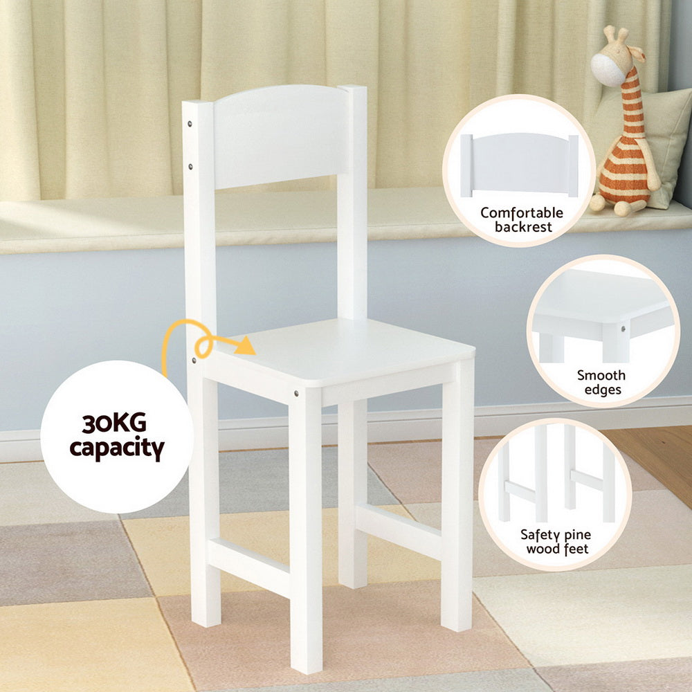 Keezi Kids Table and Chair Set with Storage Cabinet White/Natural
