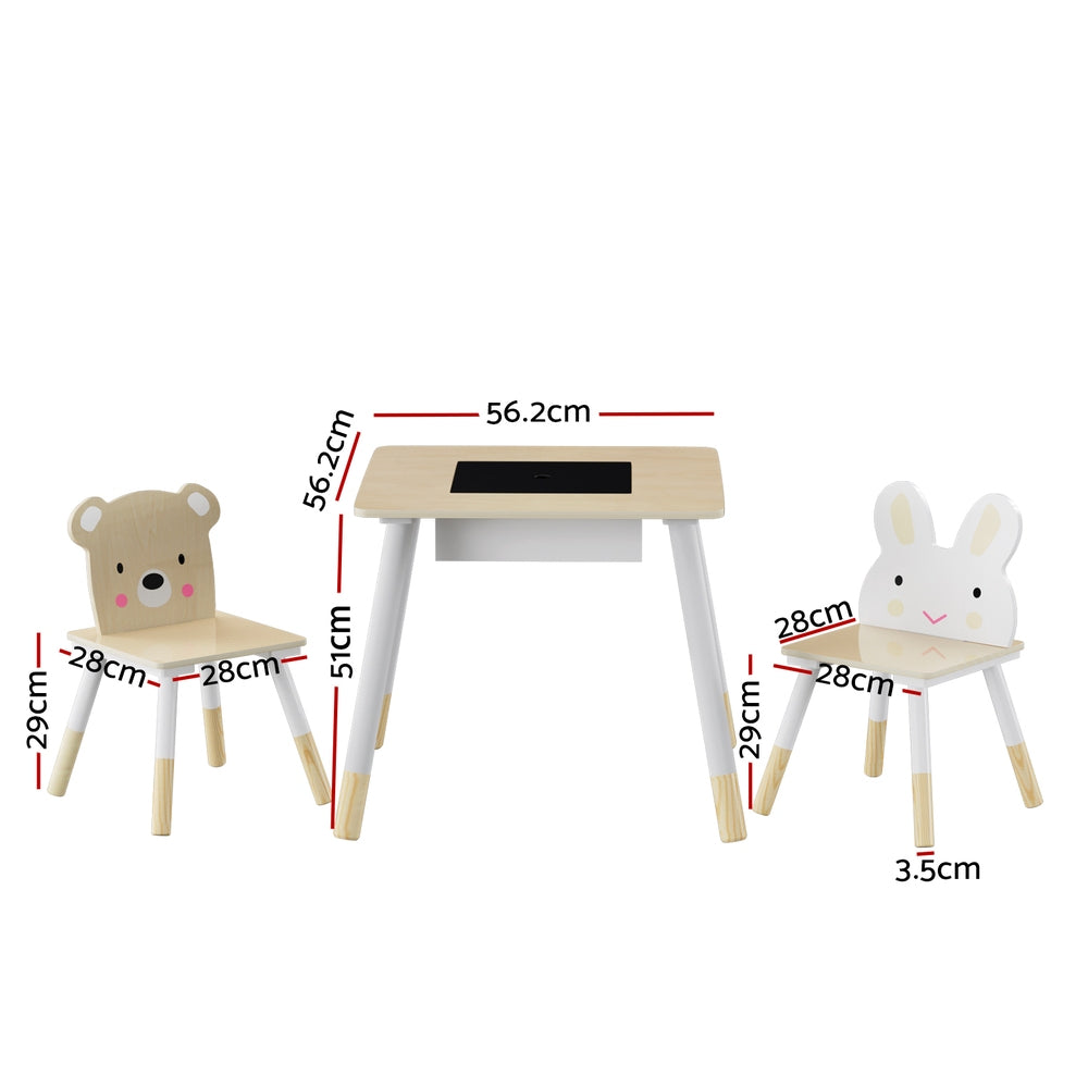Keezi Kids 3PCS Activity Table and Chairs Set Chalkboard Hidden Storage Natural