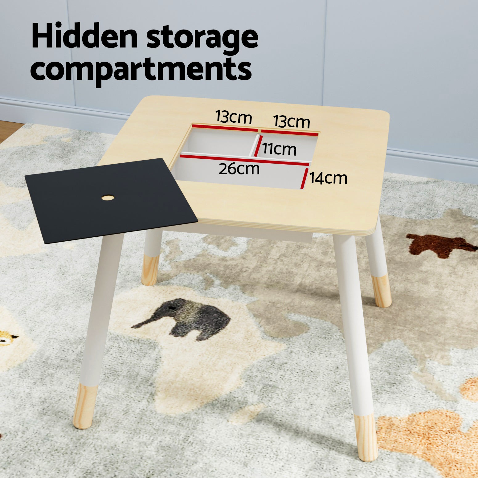 Keezi Kids 3PCS Activity Table and Chairs Set Chalkboard Hidden Storage Natural