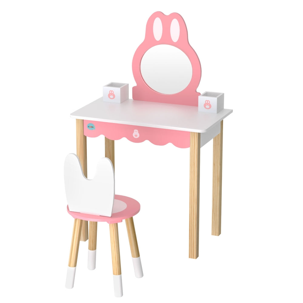 Keezi Bunny Pink Kids Dressing Table Set