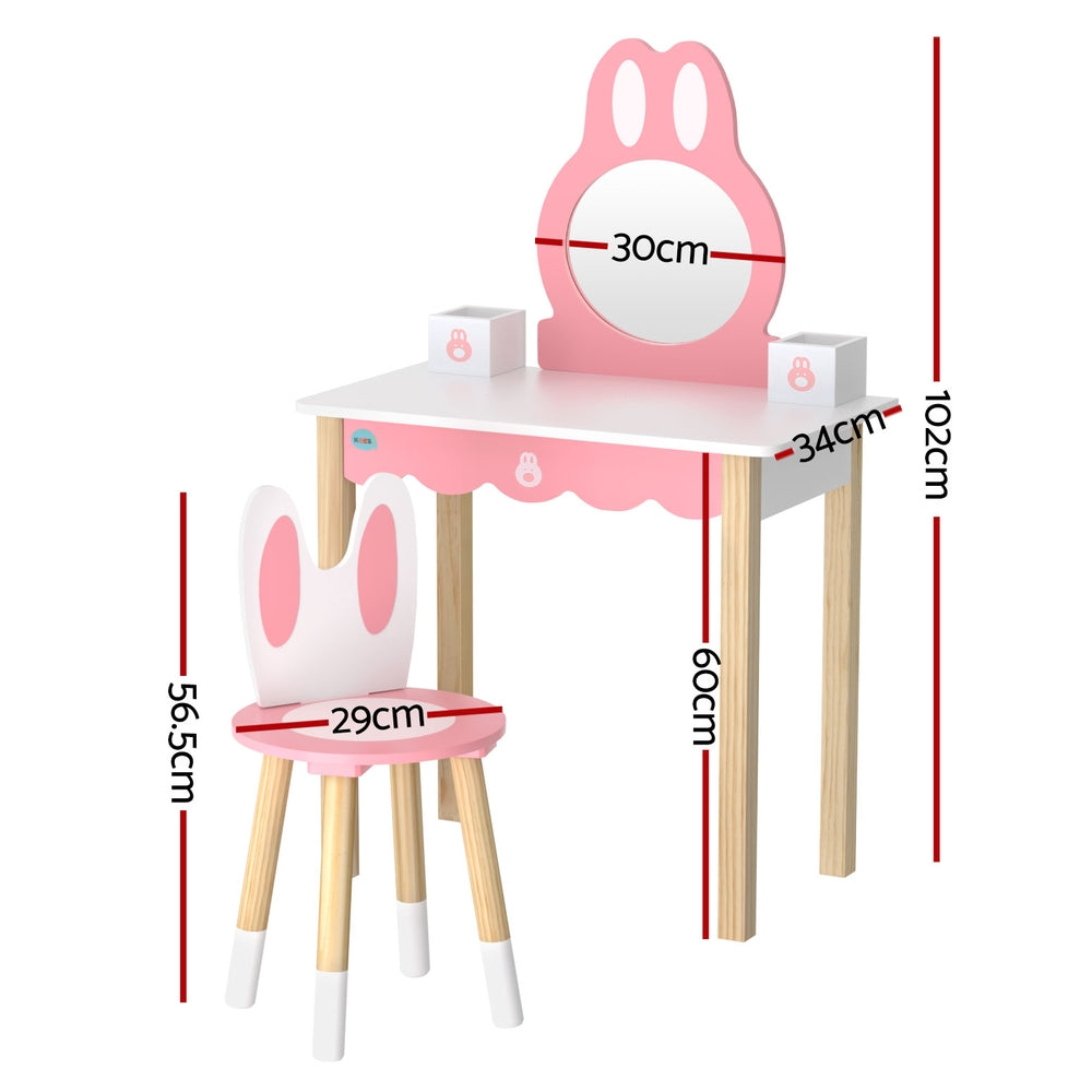 Keezi Bunny Pink Kids Dressing Table Set