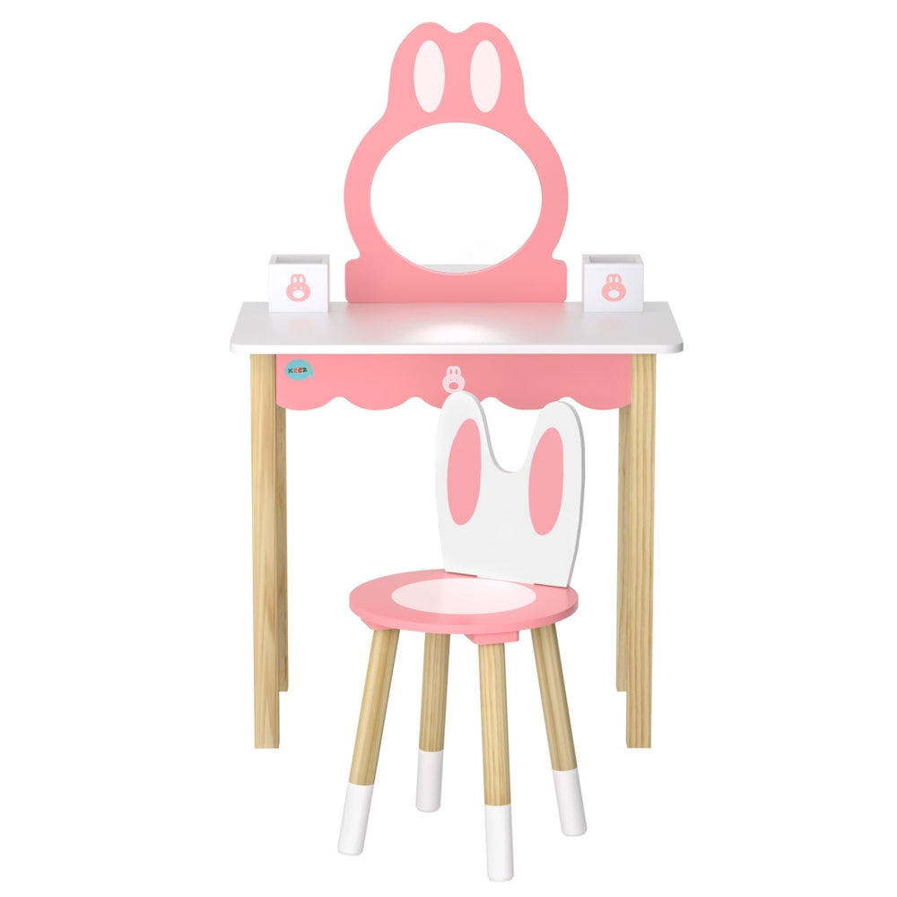 Keezi Bunny Pink Kids Dressing Table Set