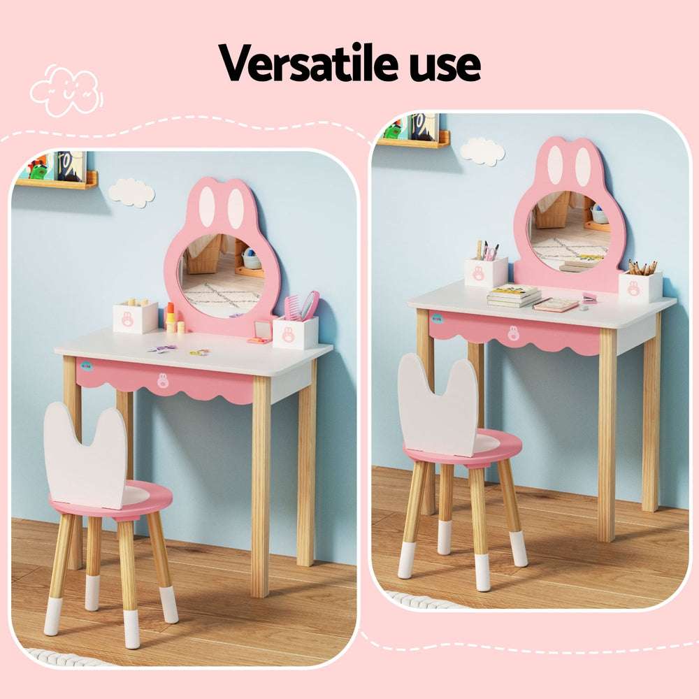 Keezi Bunny Pink Kids Dressing Table Set