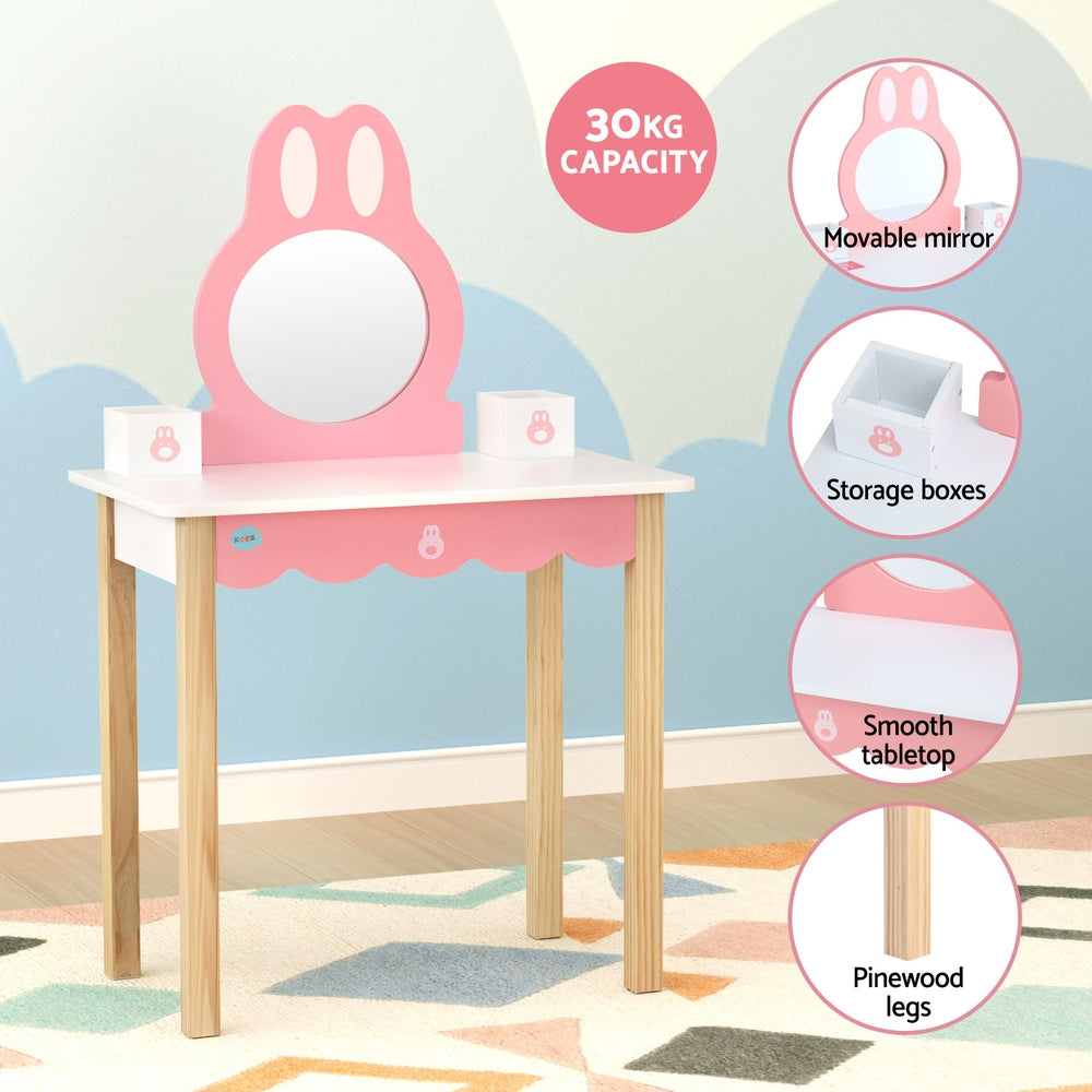Keezi Bunny Pink Kids Dressing Table Set