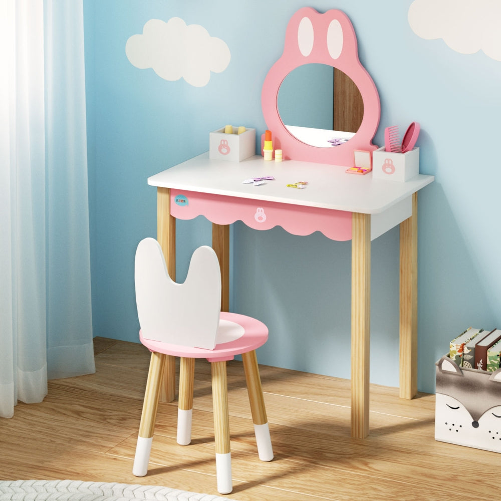 Keezi Bunny Pink Kids Dressing Table Set