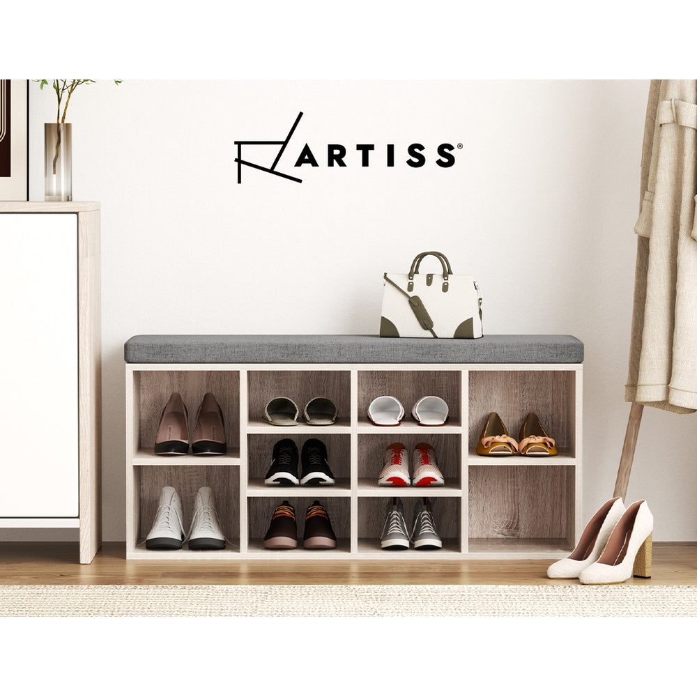BOA Shoe Rack Cabinet Bench Pine Grey Fabric Seat