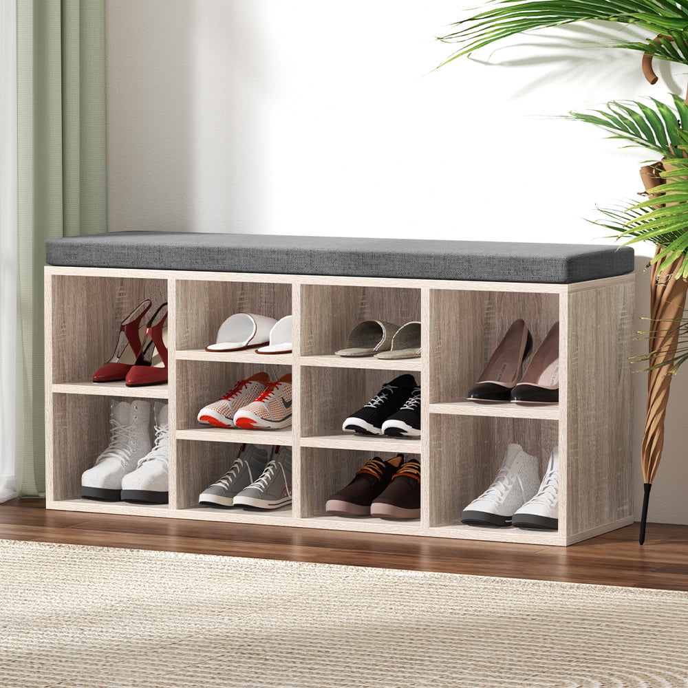 BOA Shoe Rack Cabinet Bench Pine Grey Fabric Seat