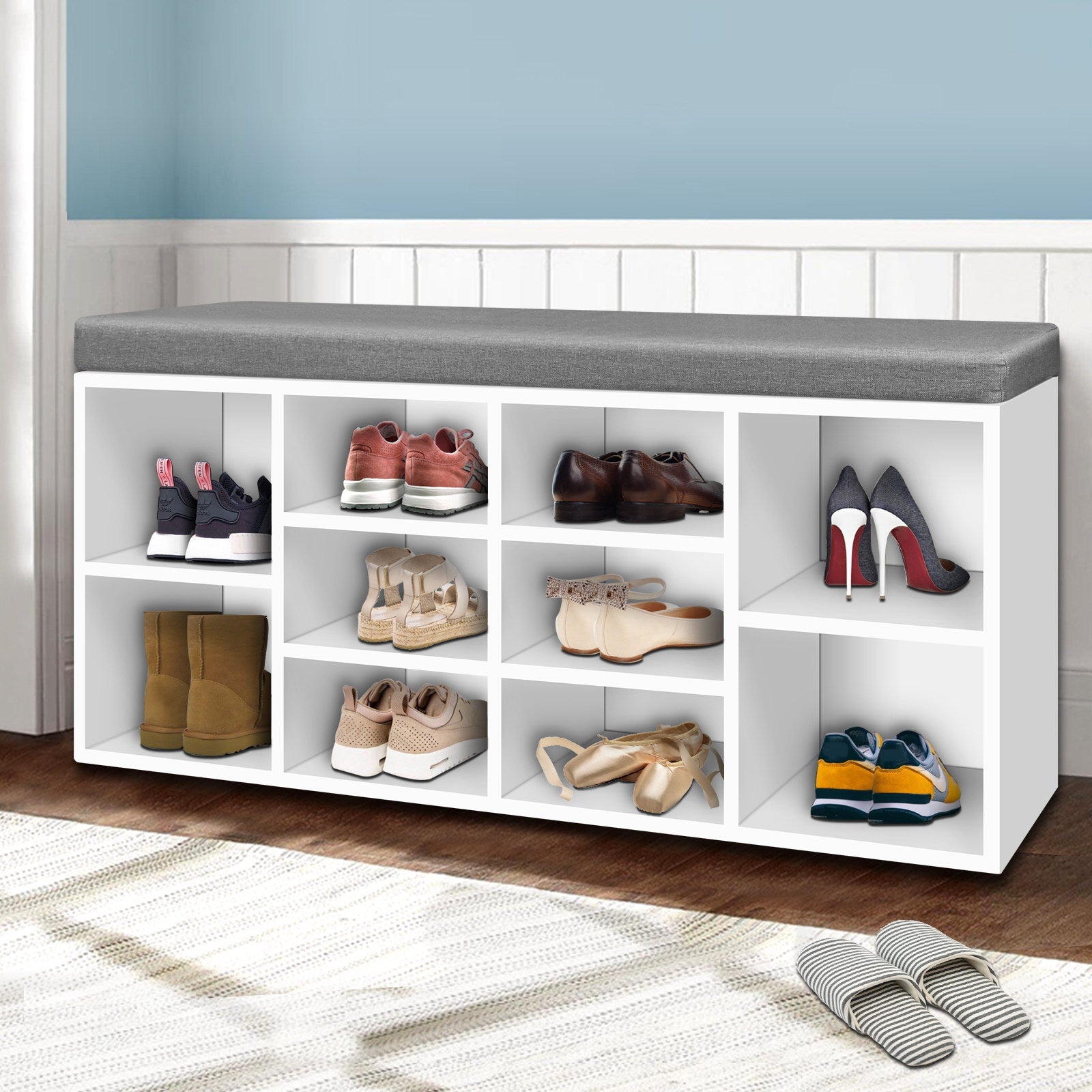 BOA Shoe Rack Storage Cabinet Bench White Grey