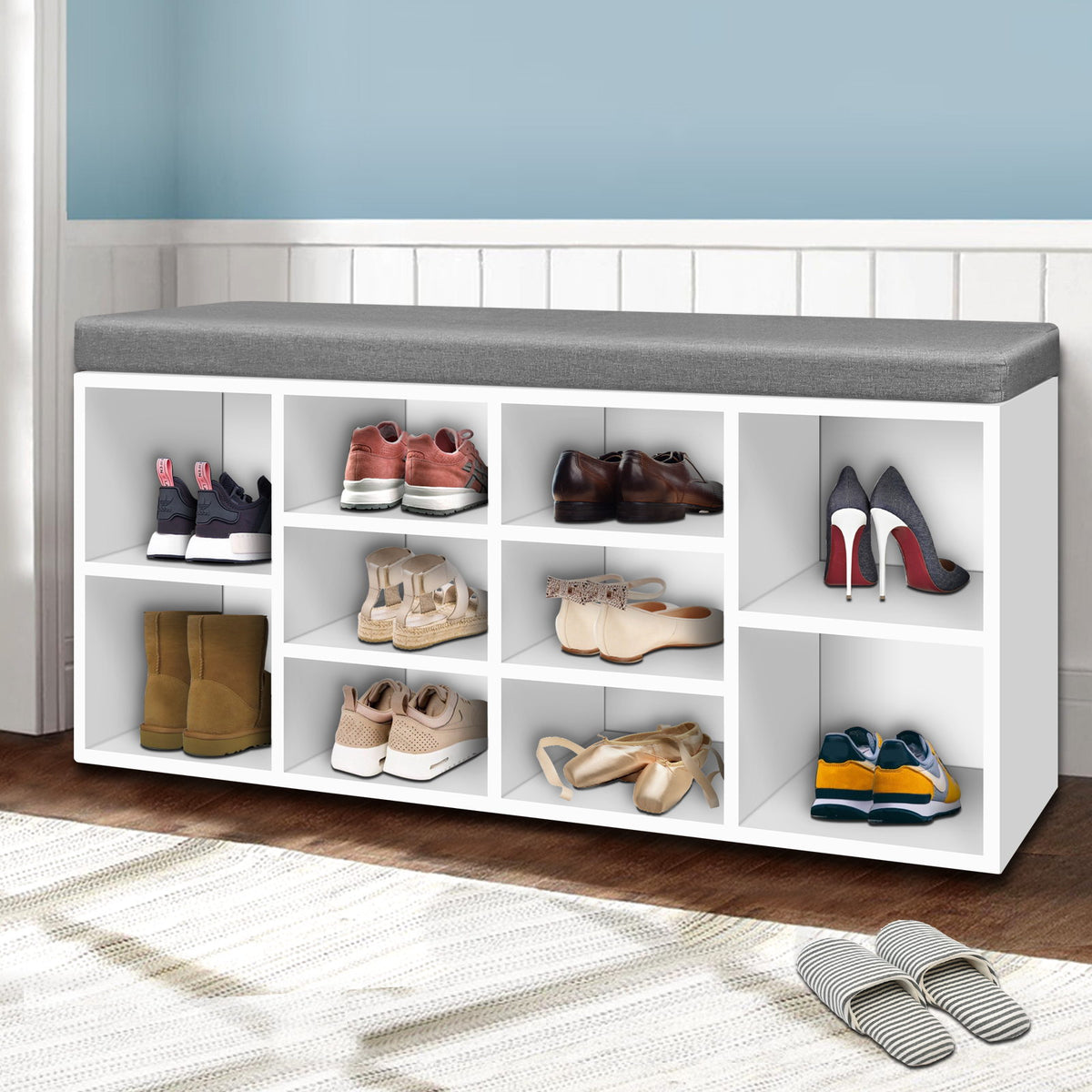 Boa Shoe Rack Storage Cabinet Bench with Fabric Seat